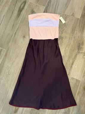 Strapless Colorblock Midi Dress in Blush, Lavender & Plum